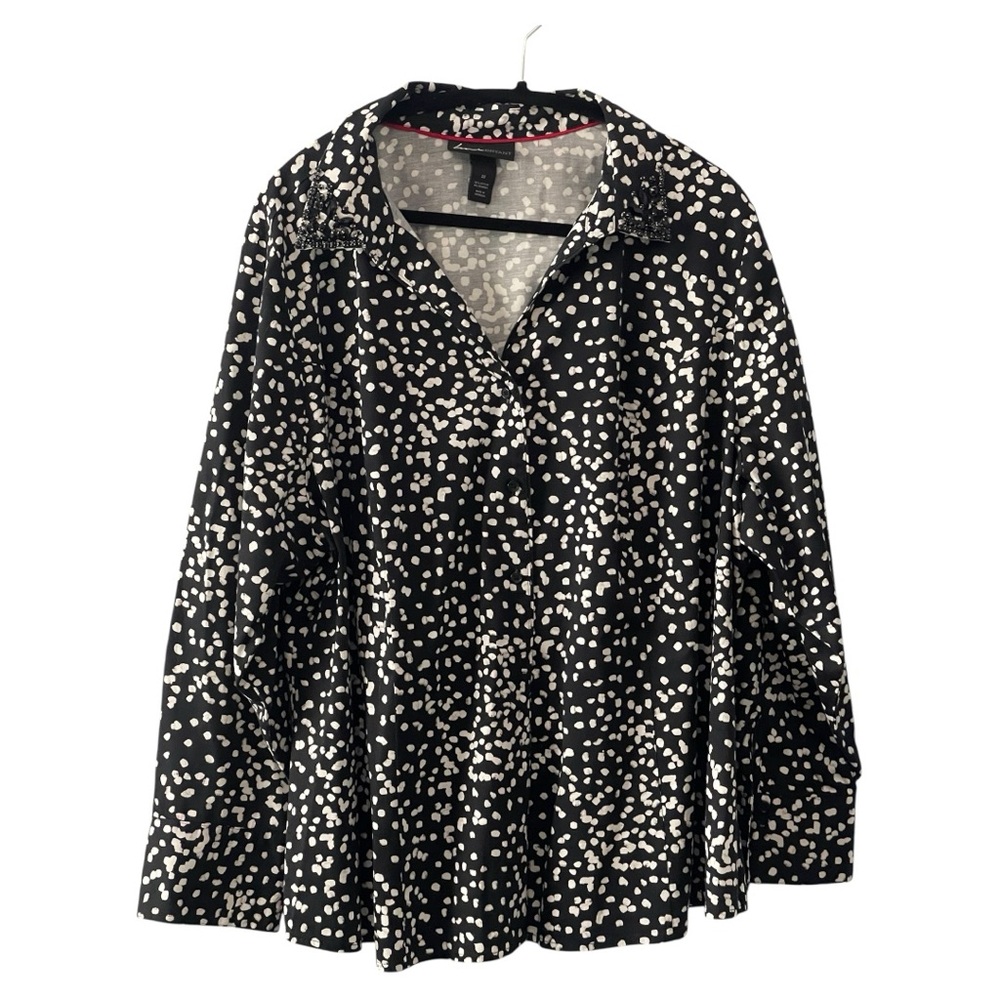 ✨ Lane Bryant Black & White Abstract Print Button-Up Blouse l Size 28 ✨